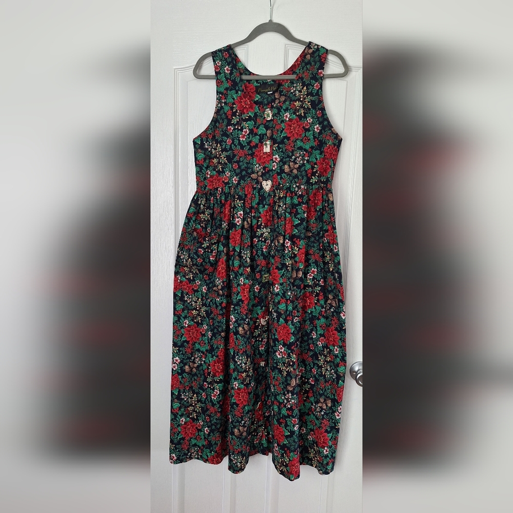 Vintage Christmas Floral Sleeveless Dress